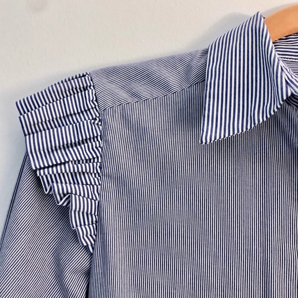 Pinstripe Ruffle Shoulder Button Down - Picture 5 of 6